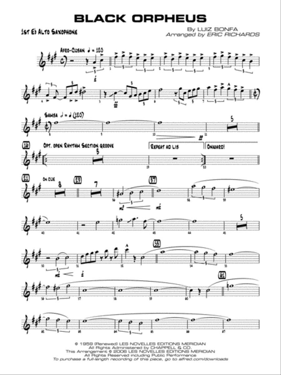 Black Orpheus: E-flat Alto Saxophone Jazz Ensemble scores gallery preview page 1
