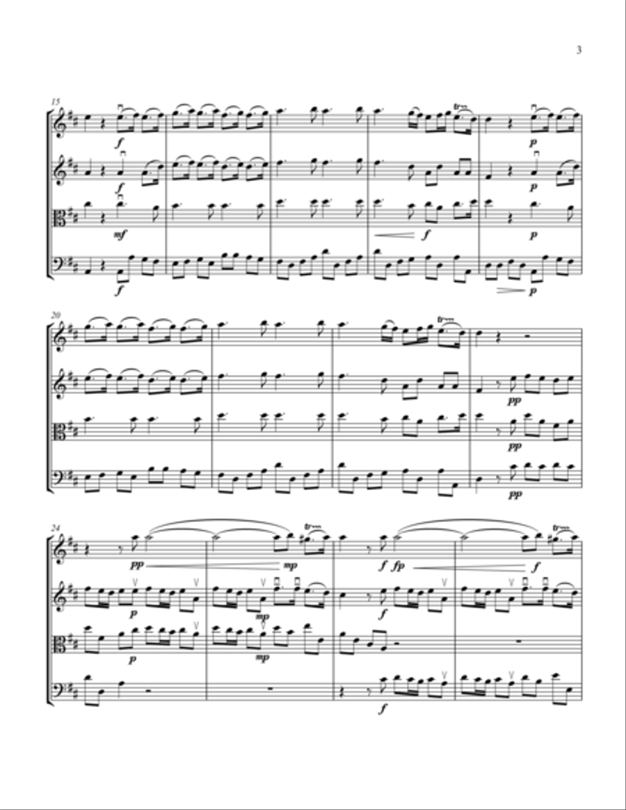 Water Music, Second Suite in D Major (for String Quartet) String Quartet scores gallery preview page 3