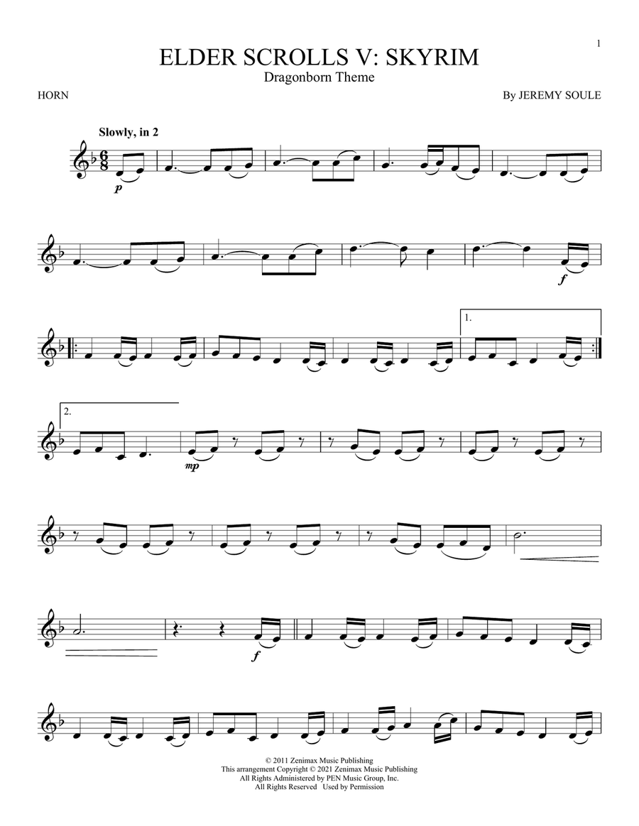 Dragonborn (Skyrim Theme) Horn Solo scores gallery preview page 1