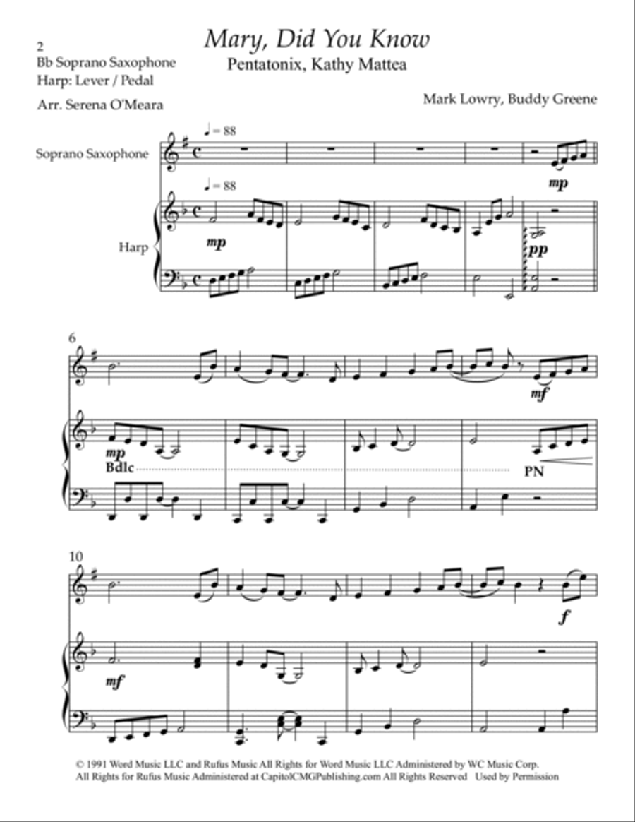 Mary, Did You Know? Soprano Saxophone scores gallery preview page 2