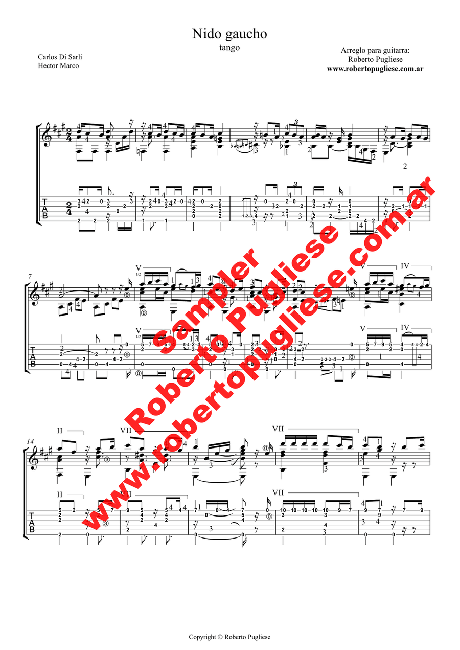 Nido gaucho - Tango (Di Sarli - Marcò) for guitar Classical Guitar scores gallery preview page 4