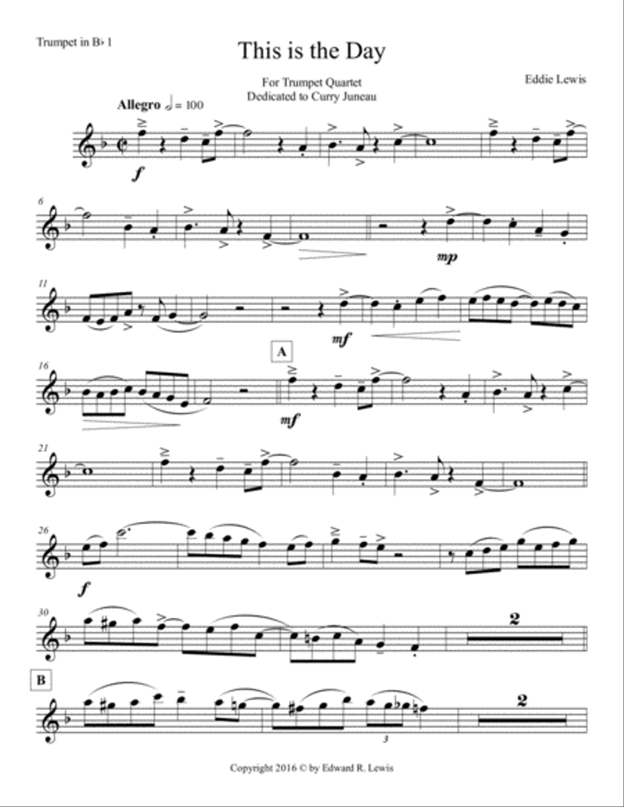 This is the Day for Trumpet Quartet by Eddie Lewis Brass Ensemble scores gallery preview page 2