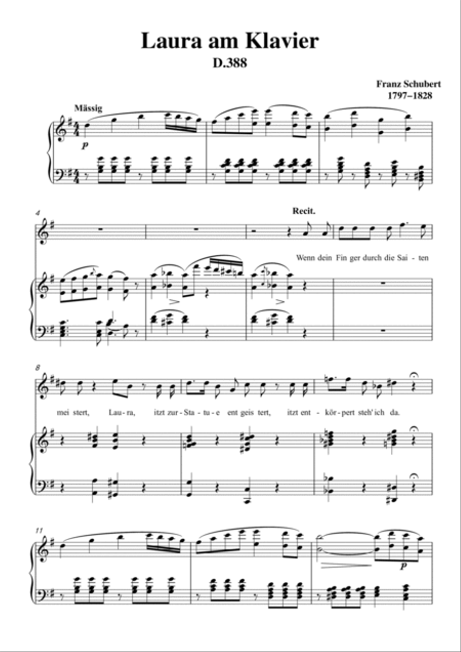 Schubert-Laura am Klavier(Laura at the Piano),D.388 in G for Vocal and Pno Voice scores gallery preview page 2