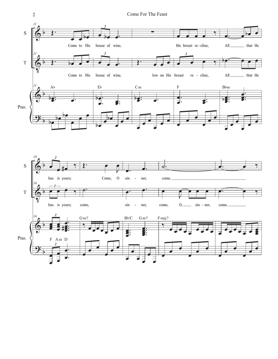 Come For The Feast (2-part choir - (Soprano and Tenor) 2-Part scores gallery preview page 2