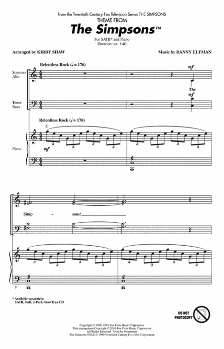 The Simpsons (Theme) 4-Part scores gallery preview page 2