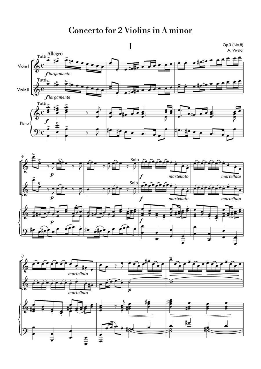 Vivaldi - Concerto for 2 Violins in A minor RV522 String Duet scores gallery preview page 1