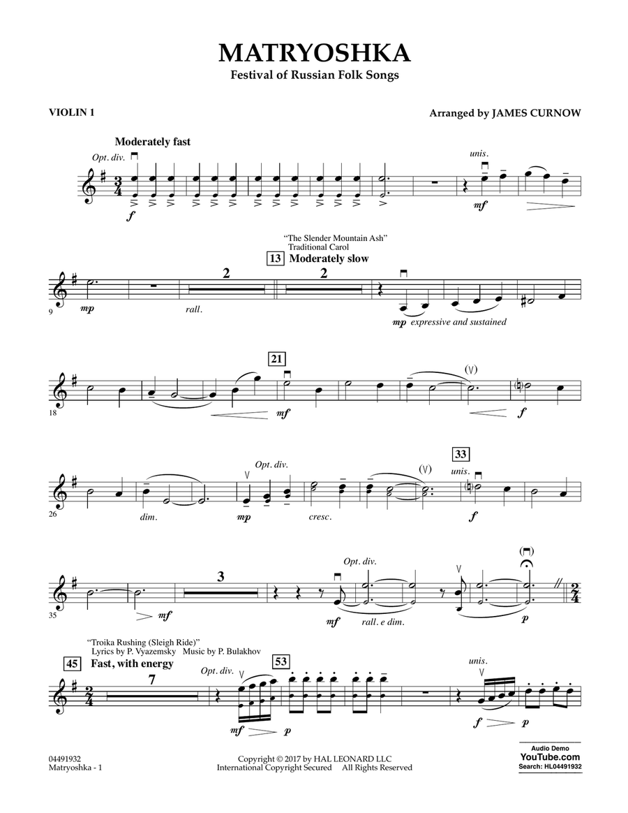 Matryoshka (Festival of Russian Folk Songs) - Violin 1 Orchestra scores gallery preview page 1