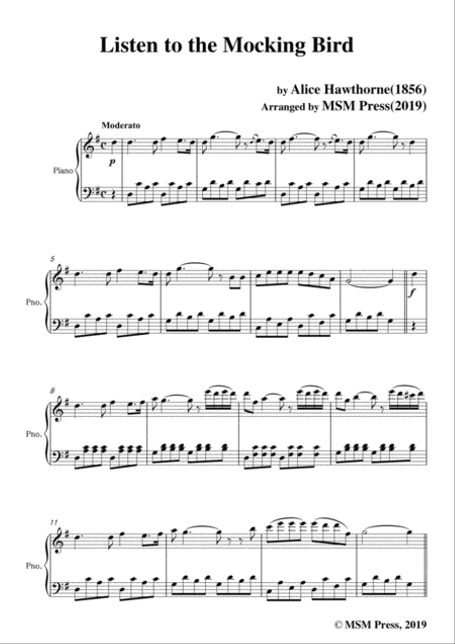 Alice Hawthorne-Listen to the Mocking Bird,in G Major,for Voice&Piano Voice scores gallery preview page 3