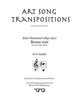 Book cover for MASSENET: Bonne nuit (transposed to E major)