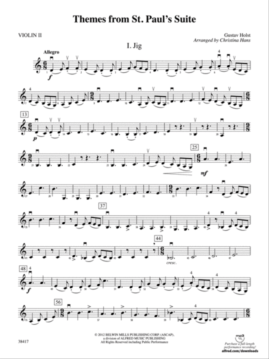 Themes from St. Paul's Suite: 2nd Violin String Orchestra scores gallery preview page 1