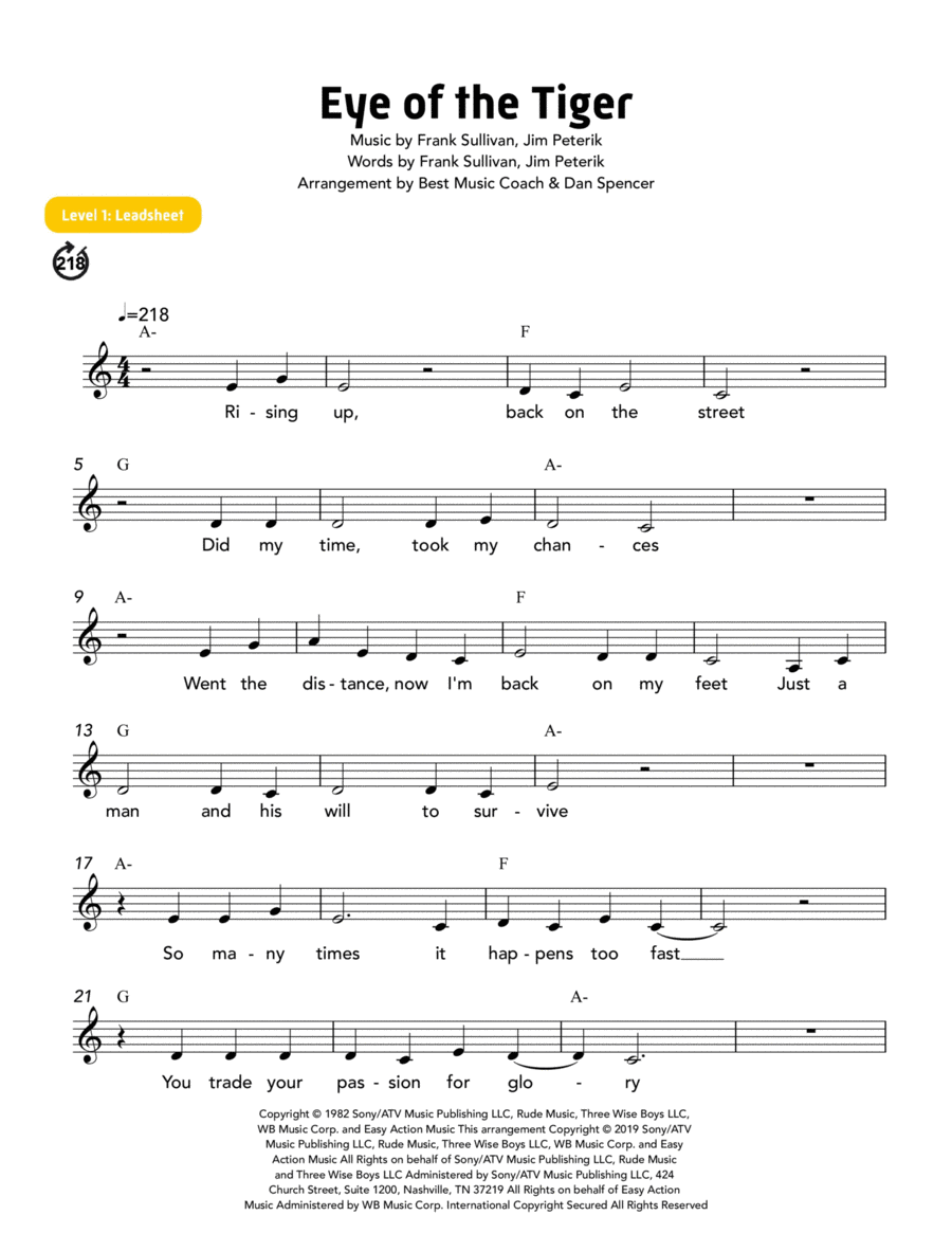 Eye Of The Tiger Easy Piano scores gallery preview page 1
