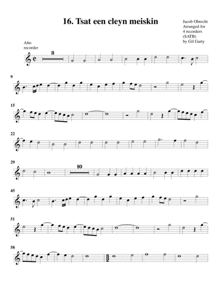 Tsat een cleyn meiskin (arrangement for 4 recorders)