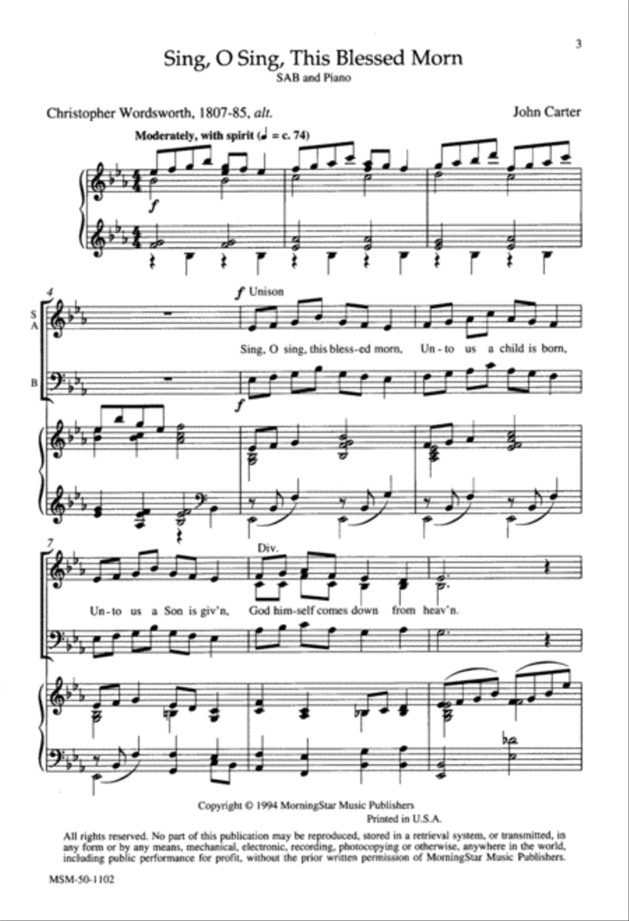Sing, O Sing, This Blessed Morn 3-Part scores gallery preview page 2