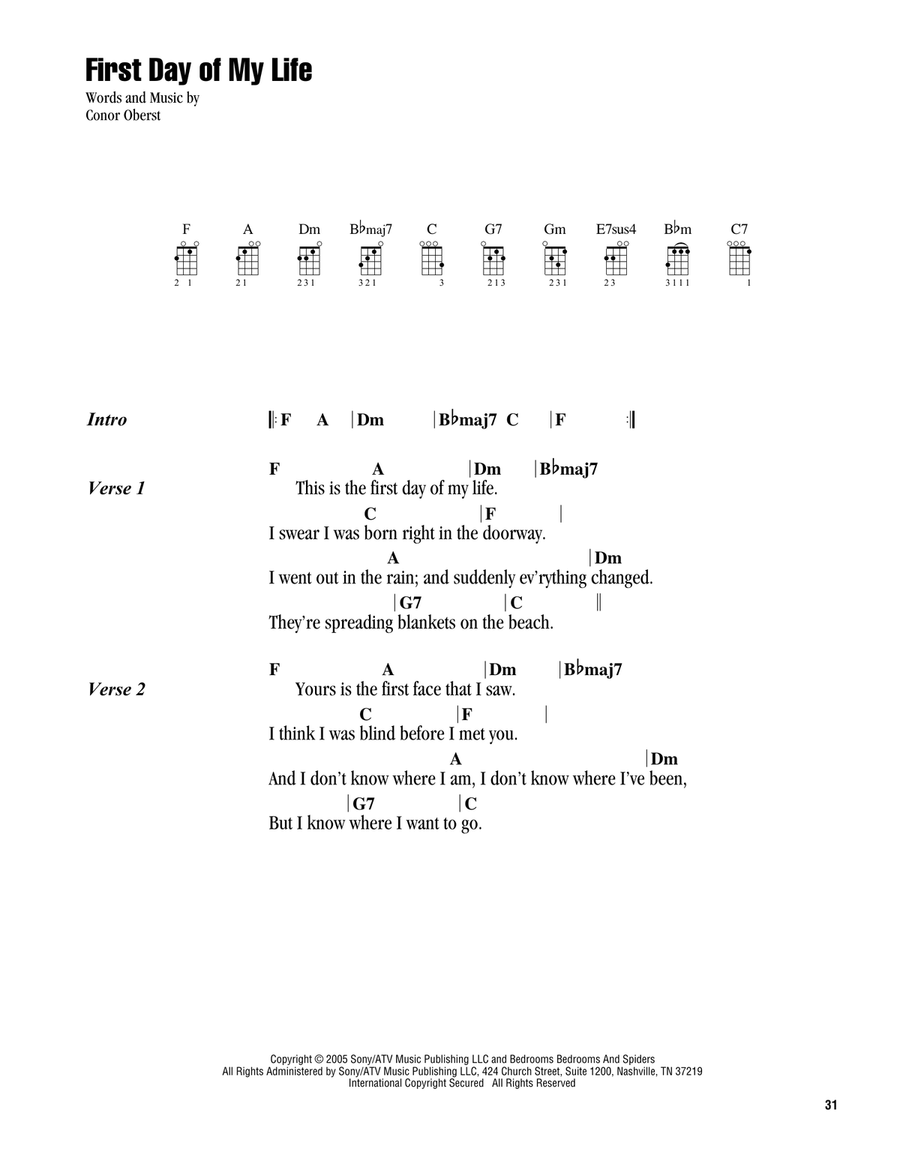 First Day Of My Life Ukulele scores gallery preview page 1