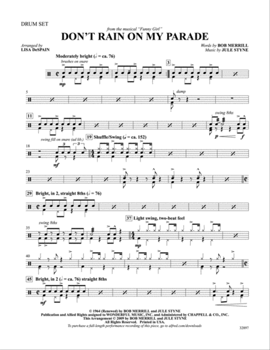 Don't Rain on My Parade (from the musical Funny Girl): Drums Drums scores gallery preview page 1