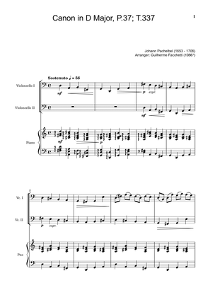 Book cover for Johann Pachelbel - Canon in D Major, P.37; T.337. Arrangement for Violoncello Duet and Piano.