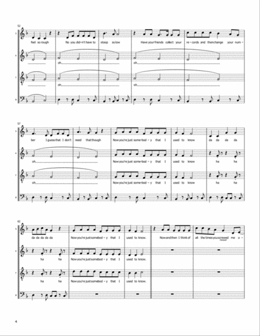 Somebody That I Used To Know 4-Part scores gallery preview page 4
