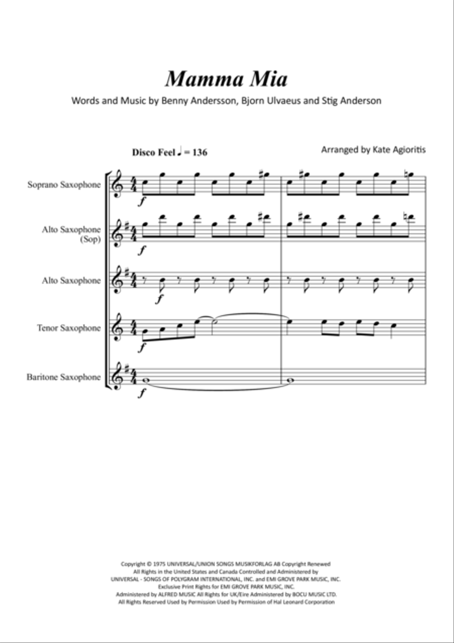 Mamma Mia Saxophone Quartet scores gallery preview page 2