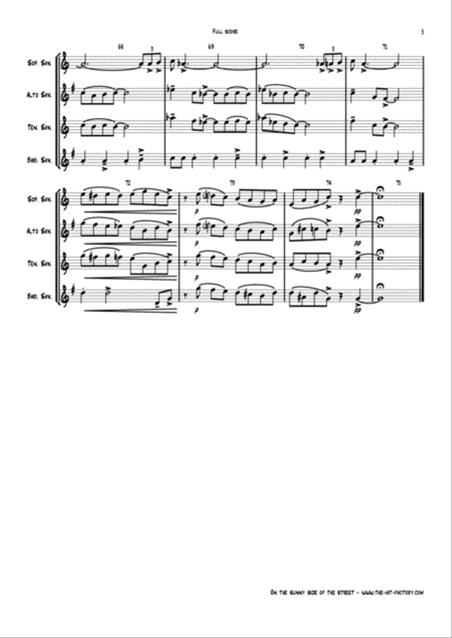 On The Sunny Side Of The Street Saxophone Quartet scores gallery preview page 5