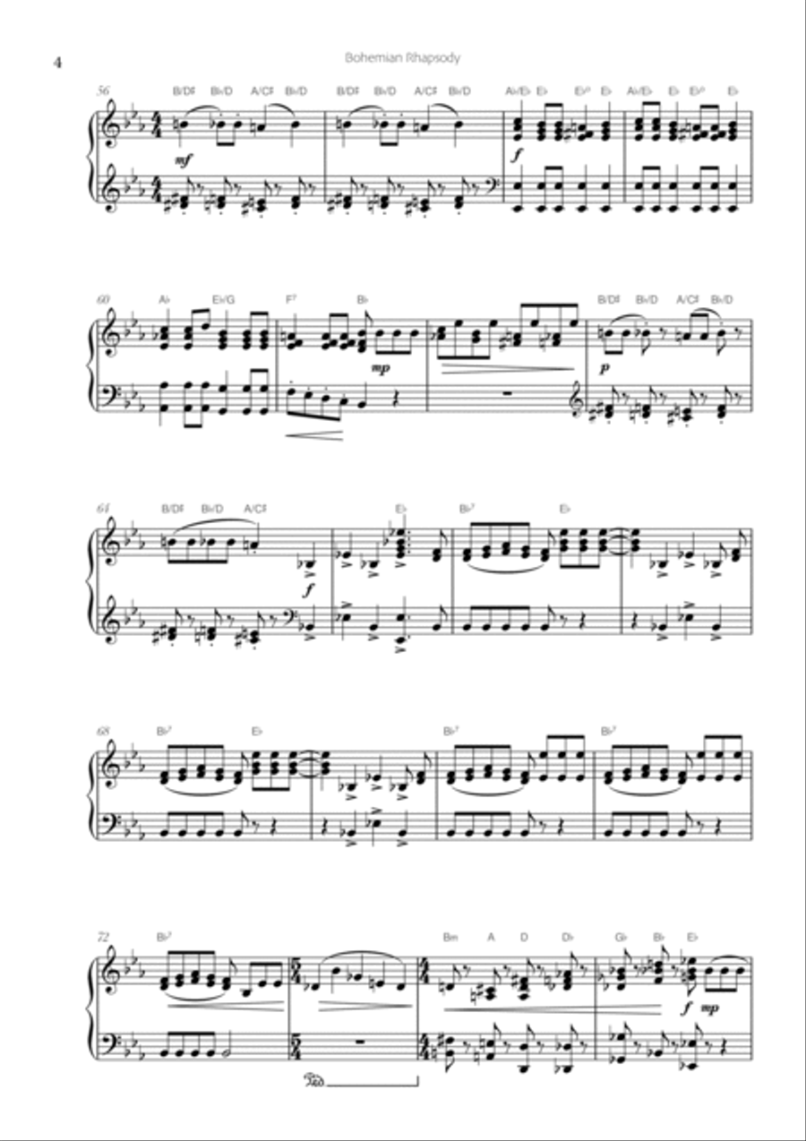 Bohemian Rhapsody Piano Solo scores gallery preview page 4