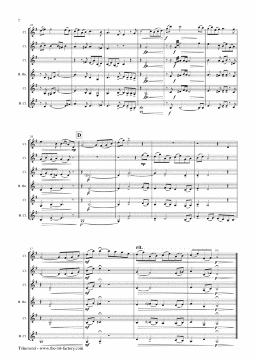 Träumerei - romantic Masterpiece by R.Schumann - Clarinet Quintet Clarinet Quintet scores gallery preview page 2