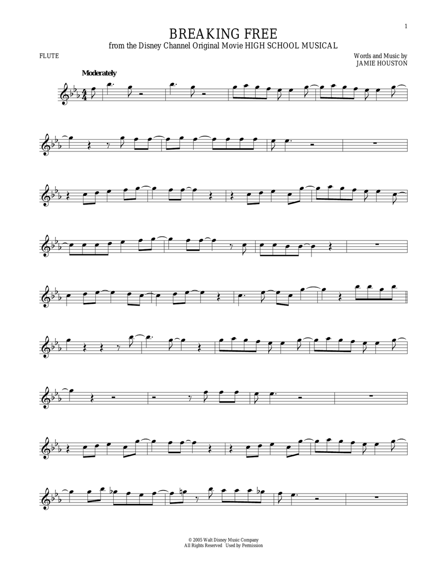 Breaking Free (from High School Musical) Flute Solo scores gallery preview page 1