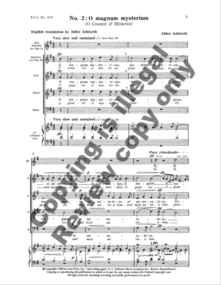 Three Christmas Motets: 2. O Magnum Mysterium (O Greatest of Mysteries) Choir scores gallery preview page 3