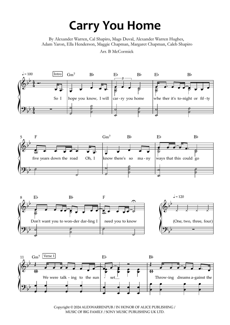 Carry You Home Piano, Vocal scores gallery preview page 1