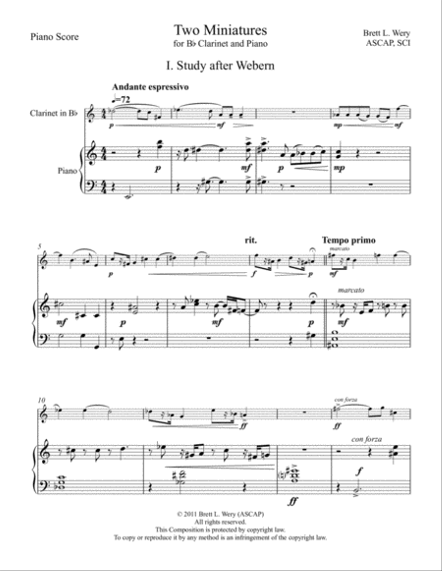 Two Miniatures for Clarinet and Piano Clarinet Solo scores gallery preview page 3