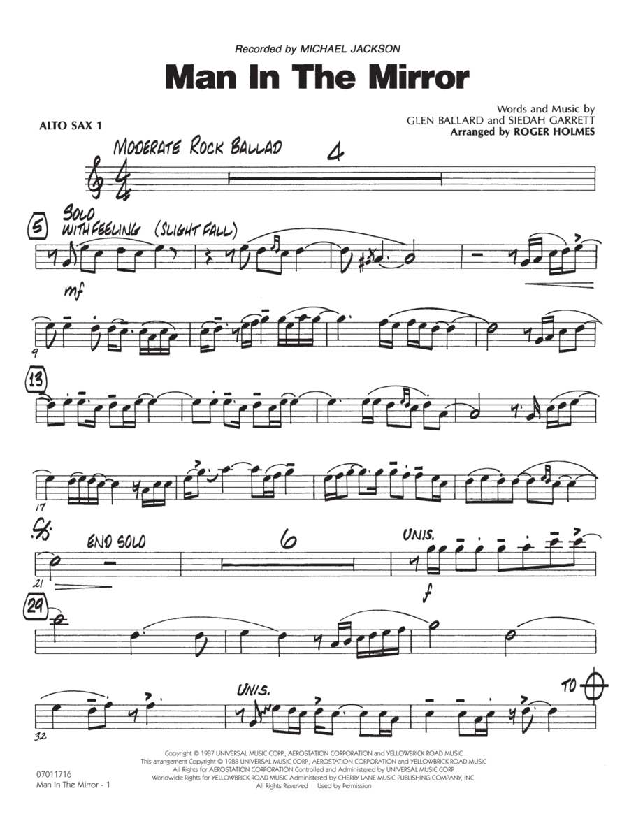 Man In The Mirror - Alto Sax 1 Alto Saxophone scores gallery preview page 1