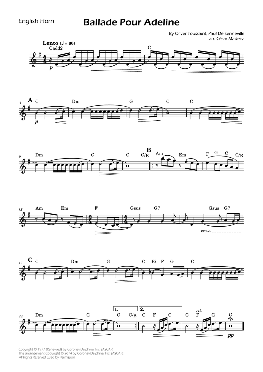Ballade Pour Adeline English Horn scores gallery preview page 1