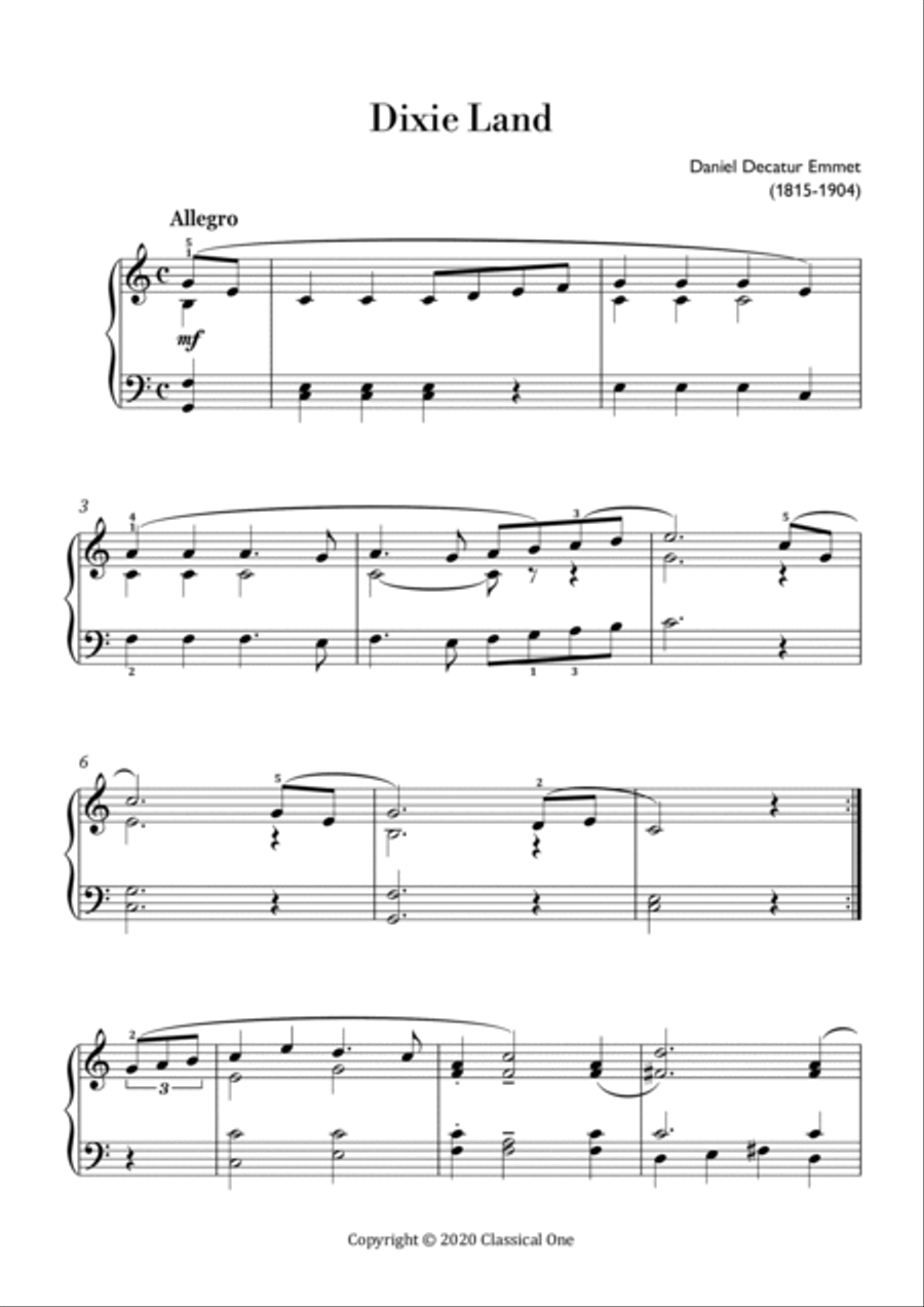 Emmett - Dixie Land(Easy piano version) Easy Piano scores gallery preview page 2