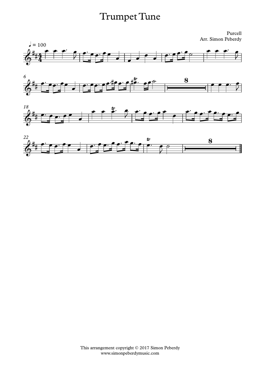 Prince of Denmark (Jeremiah Clarke) and Trumpet Tune (Henry Purcell), Arr. Trumpet and piano/organ b Trumpet Duet scores gallery preview page 2