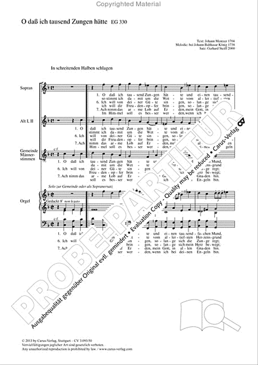 O dass ich tausend Zungen hatte 3-Part scores gallery preview page 2