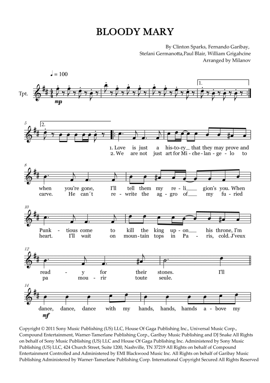 Bloody Mary B-Flat Trumpet scores gallery preview page 1