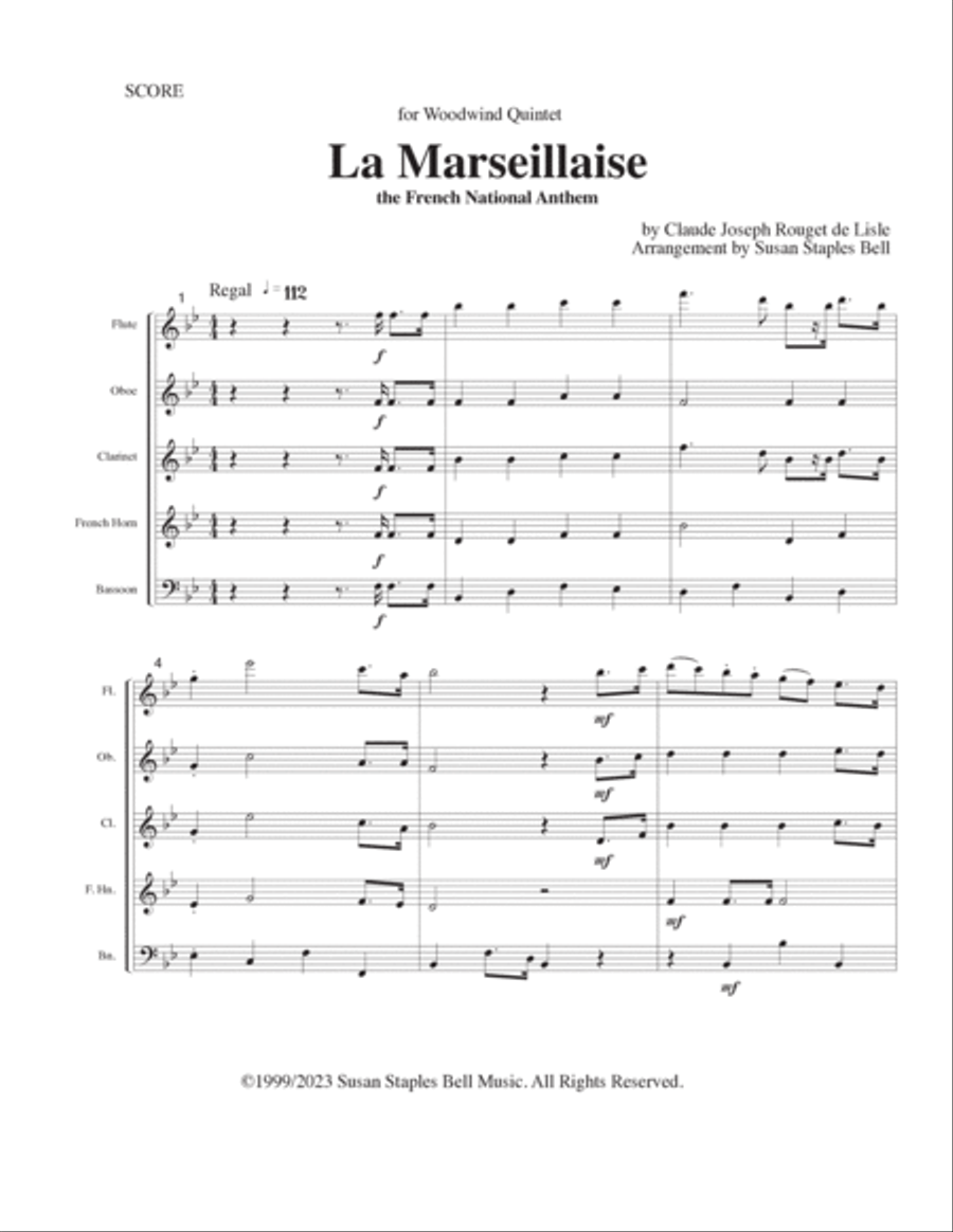 La Marseillaise, the French National Anthem Woodwind Quintet scores gallery preview page 2
