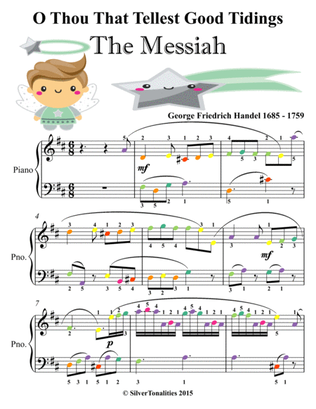 O Thou That Tellest Good Tidings Messiah Easy Piano Sheet Music with Colored Notes
