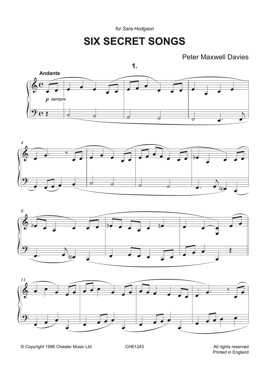 Six Secret Songs Piano Solo scores gallery preview page 1