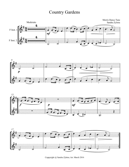 Country Gardens (treble F instrument duet, parts only) image number null