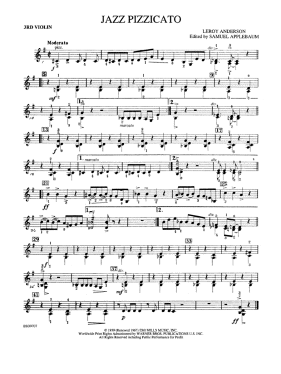Jazz Pizzicato: 3rd Violin (Viola [TC]) String Orchestra scores gallery preview page 1