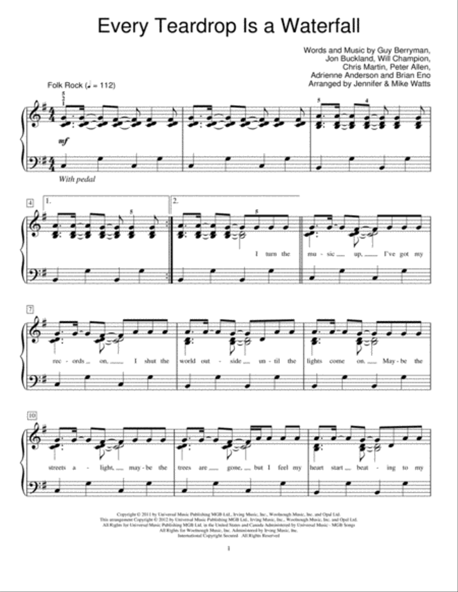 Every Teardrop Is A Waterfall Piano Method scores gallery preview page 1