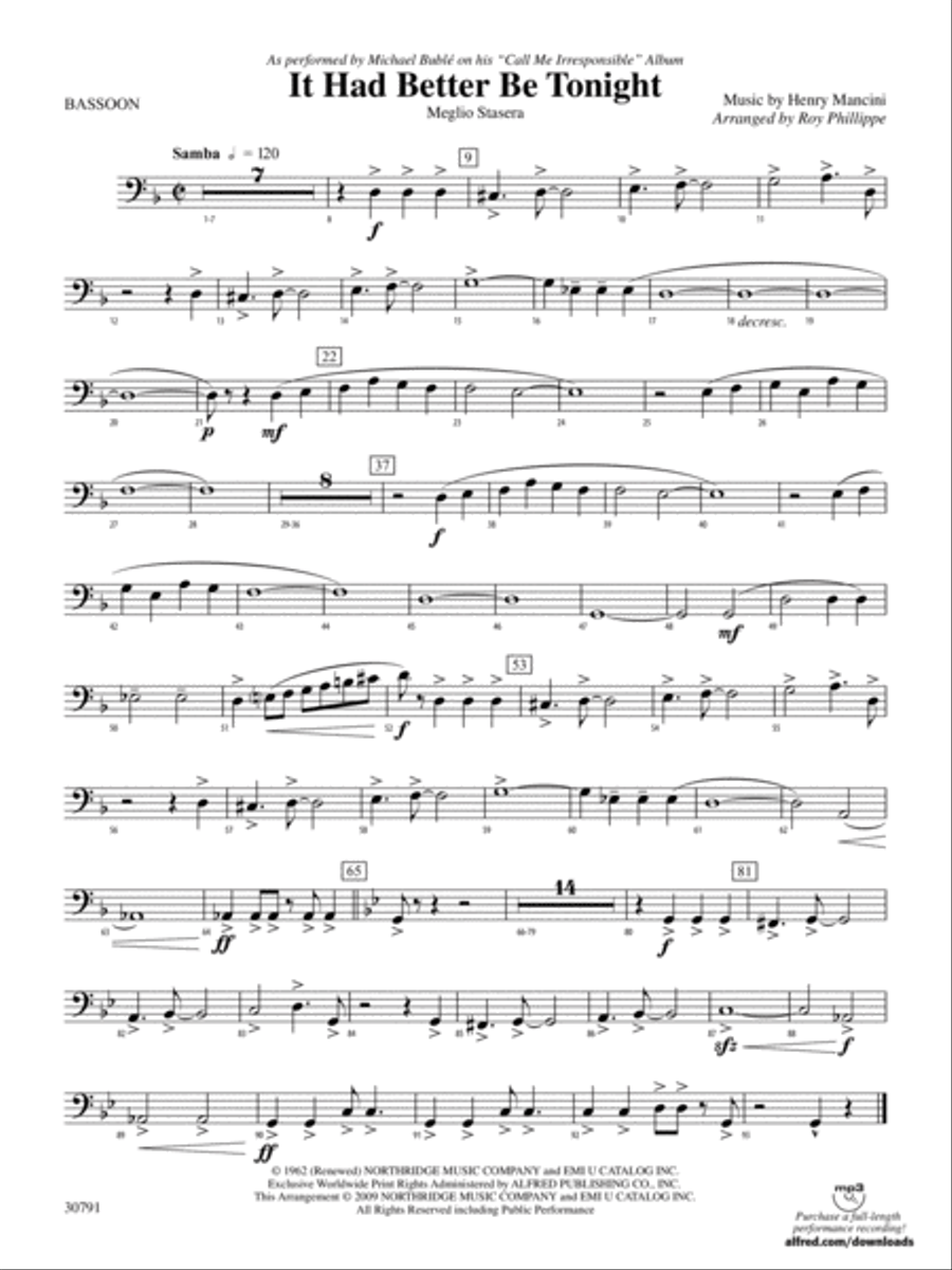 It Had Better Be Tonight (Meglio Stasera): Bassoon Concert Band scores gallery preview page 1