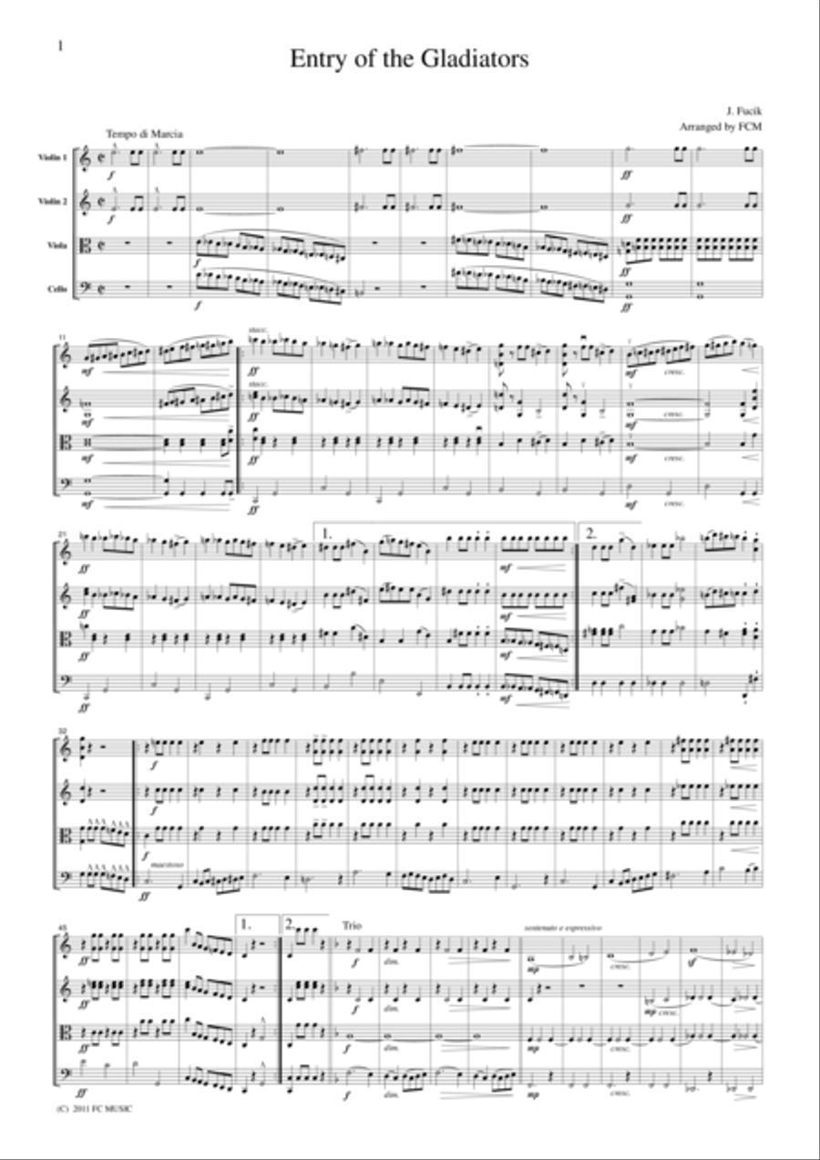 Fucik Entry of the Gladiators, for string quartet, JA009 String Quartet scores gallery preview page 1