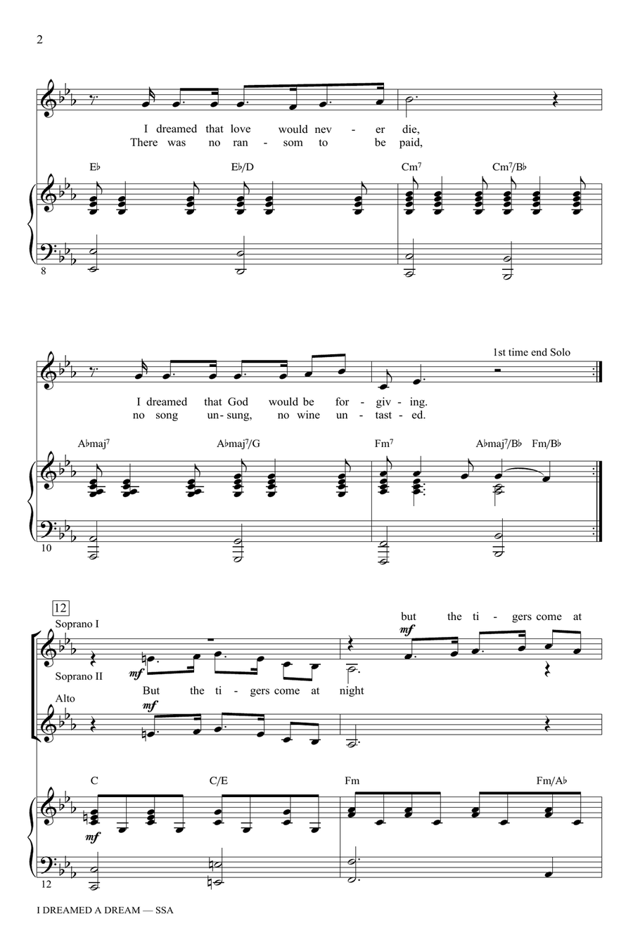 I Dreamed A Dream (from Les Miserables) (arr. Ed Lojeski) SSA scores gallery preview page 2