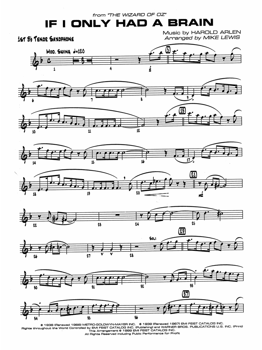 If I Only Had a Brain: B-flat Tenor Saxophone