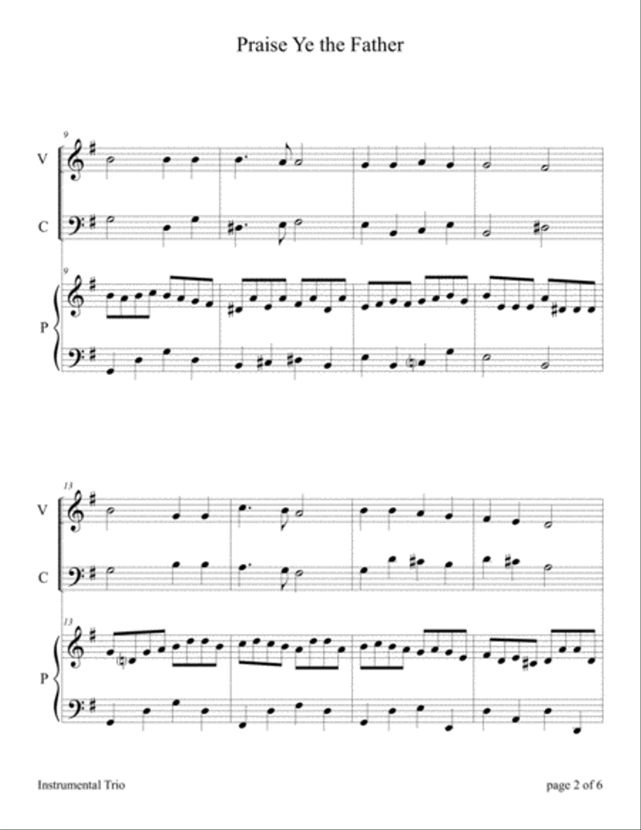 Praise Ye the Father (Violin and Cello Duet with Piano Accompaniment) Piano Trio scores gallery preview page 5