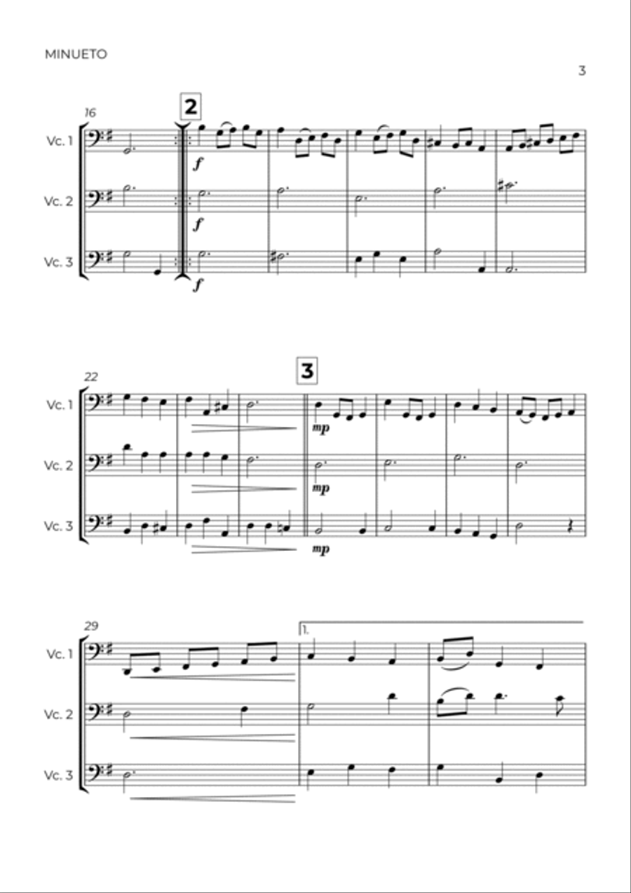 MINUETO - BACH - CELLO TRIO String Trio scores gallery preview page 3