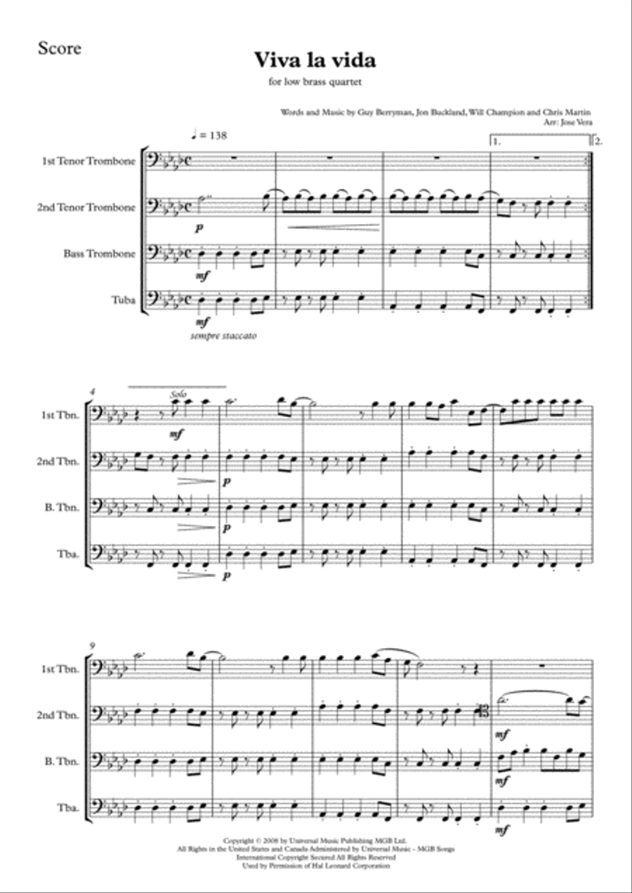 Viva La Vida Brass Ensemble scores gallery preview page 1