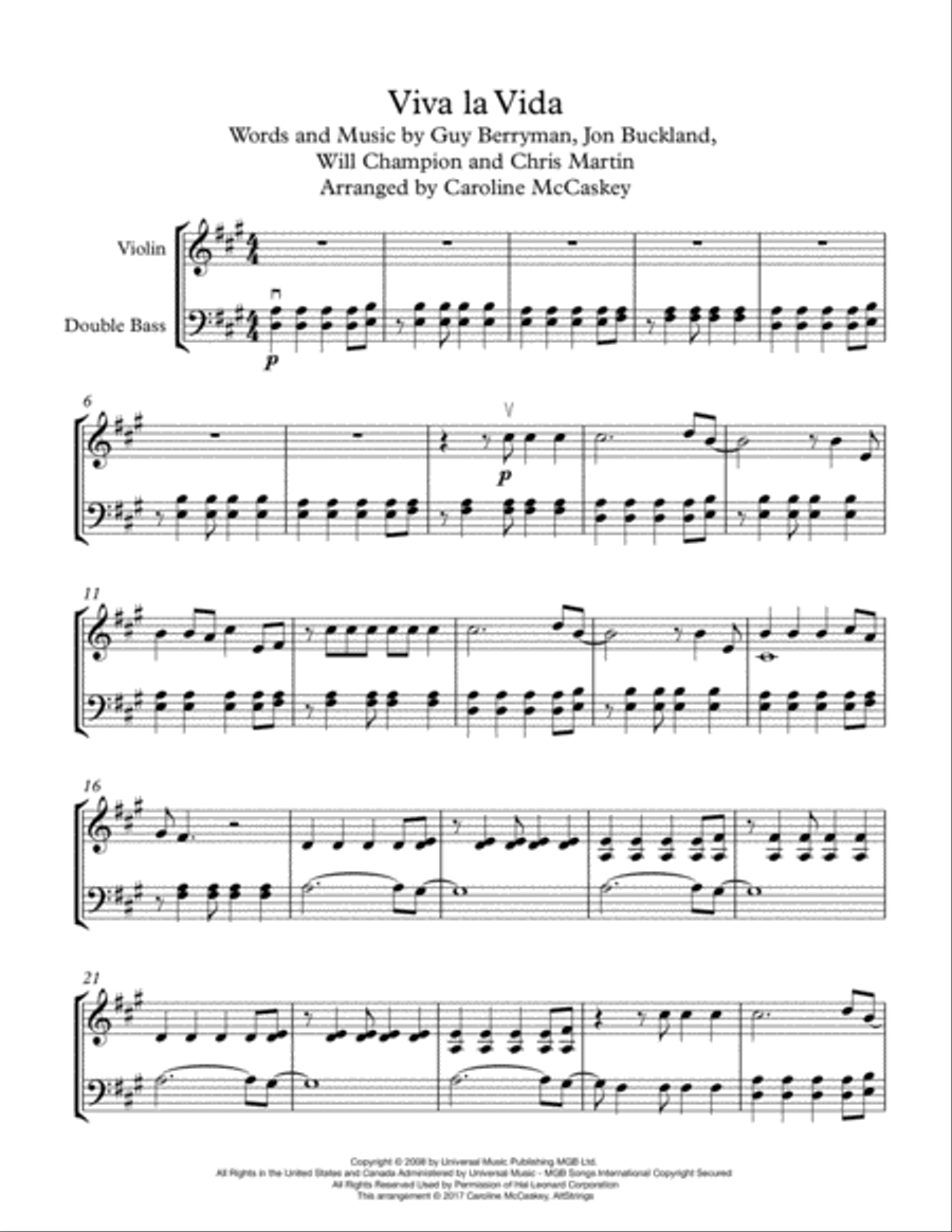 Viva La Vida Viva La Vida String Duet scores gallery preview page 2