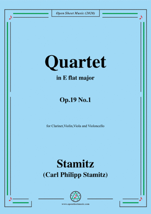 Book cover for Stamitz-Quartet in E flat Major,Op.19 No.1,for Clarinet,Vln,Vla&VC